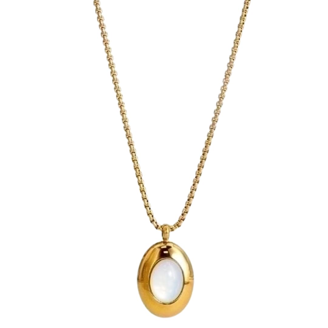 White Oval Necklace (18k Gold Plated) - Image 2