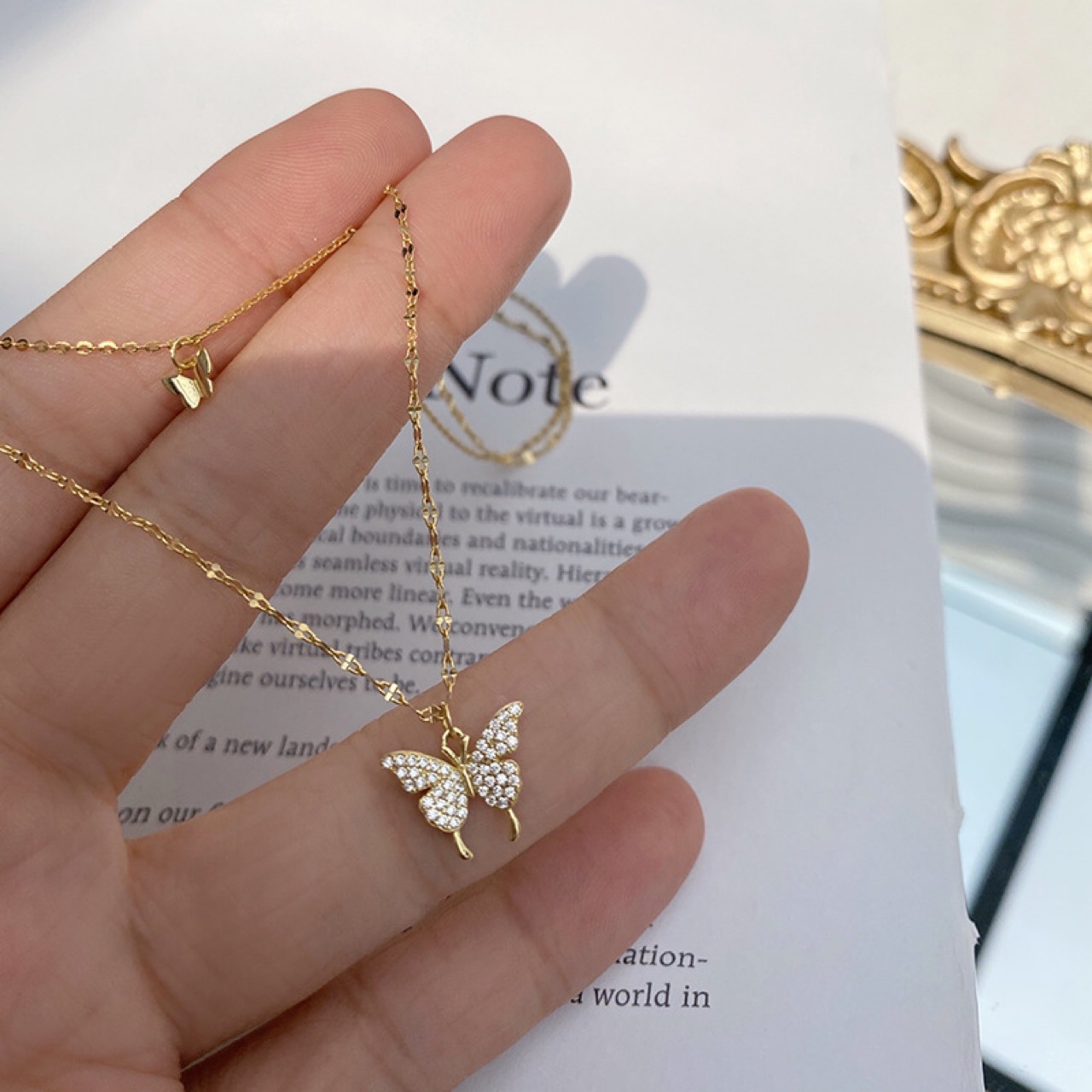 Zircon Butterfly Gold Necklace(18k Gold Plated) - Image 4