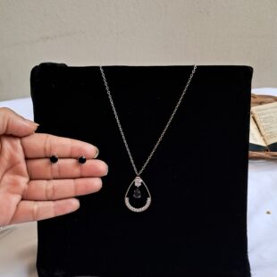 Black Teardrop Silver Halo Set