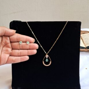 Sea Green Teardrop Gold Halo Set