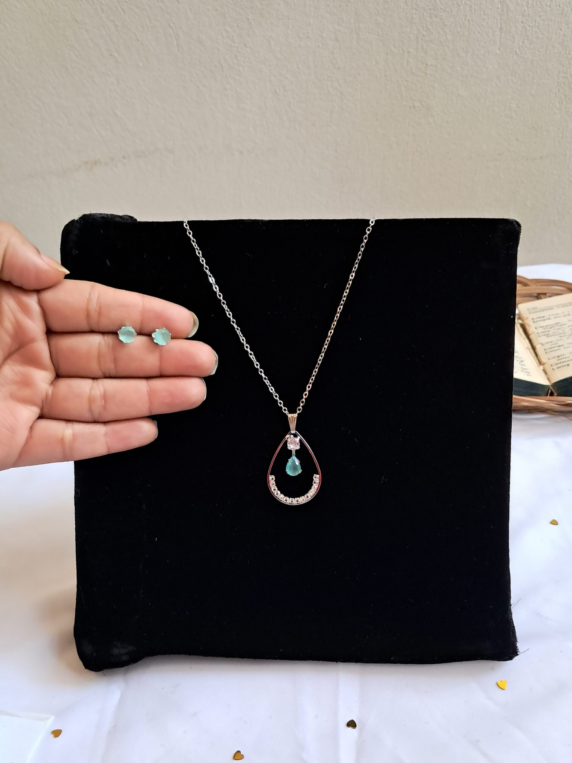 Sea Green Teardrop Silver Halo Set - Image 2