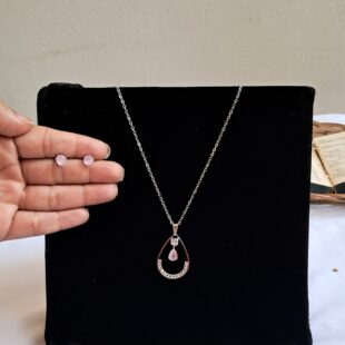 Pink Teardrop Silver Halo Set💗