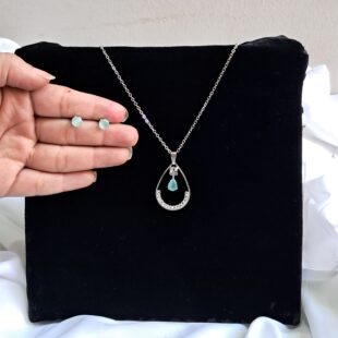 Sea Green Teardrop Silver Halo Set