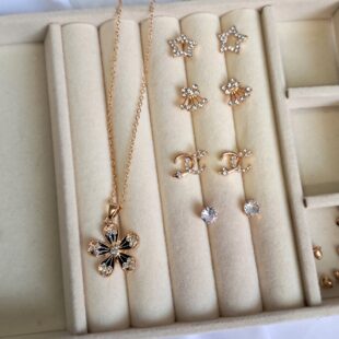 Cherry Blossom Floral Set (Necklace + 4 Pairs Earrings)