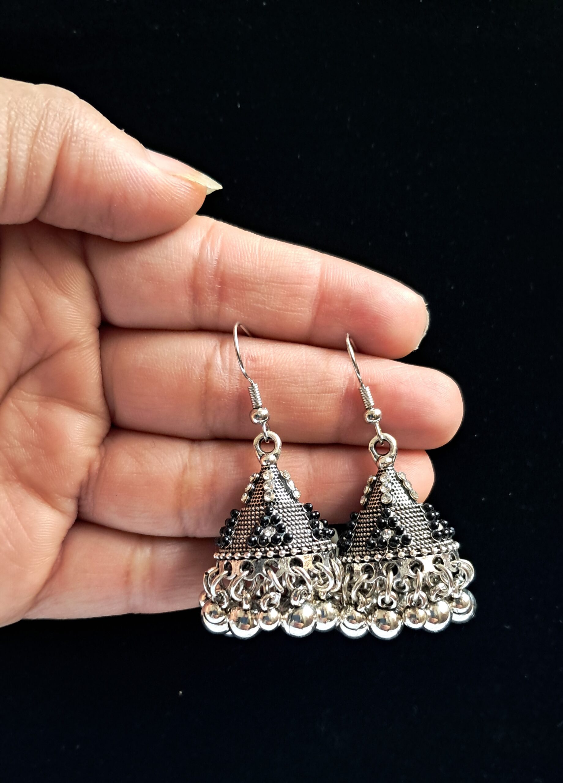 Oxidized Black Silver-Plated Jhumka🖤 - Image 2