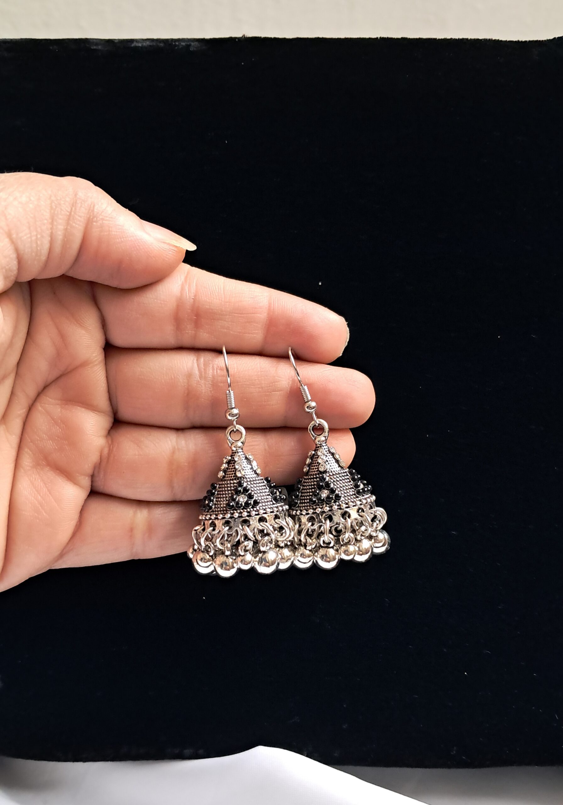 Oxidized Black Silver-Plated Jhumka🖤 - Image 3
