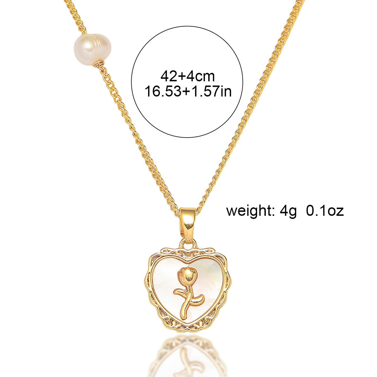 Rose Heart Pearl Necklace (18k Gold Plated) - Image 2